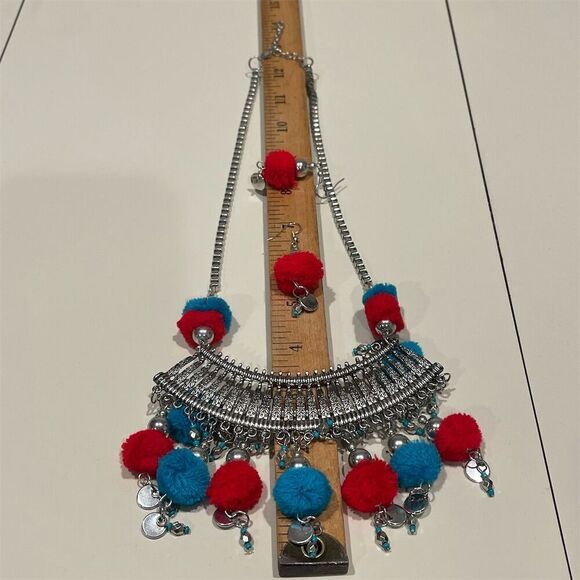 Handmade Oxidized Bollywood Necklace & Earring Set Boho Indian Statement Jewelry - Picture 7 of 12